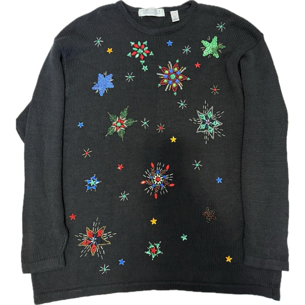 VTG Karen Scott II Evening Christmas Sweater Tunic‎ Women's 3XL New Years Beaded